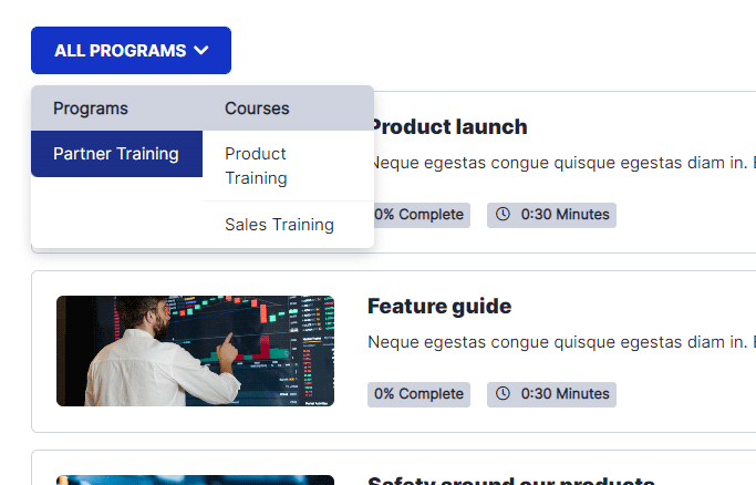 Discover courses: Easily filter, start, and complete training