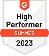 Summer 2023 high performer badge with a ribbon indicating achievement or recognition